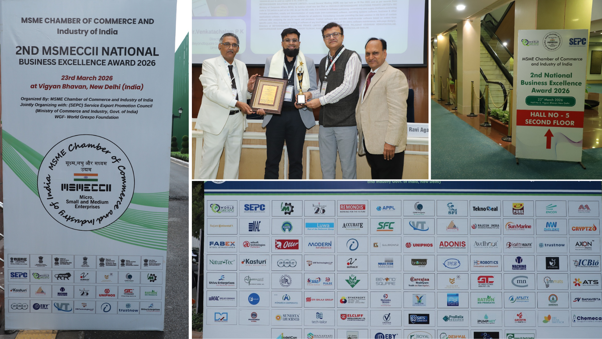 Venkatachalam P K, CEO of FinAlyzer and Beyond Square Solutions, honoured with the "Business Leader of the Year" award by the MSME Chamber of Commerce and Industry of India (MSMECCII) at the 2nd National Awards ceremony held in New Delhi.